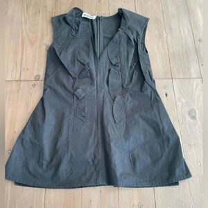 Jil Sander black cotton blend ruffle top